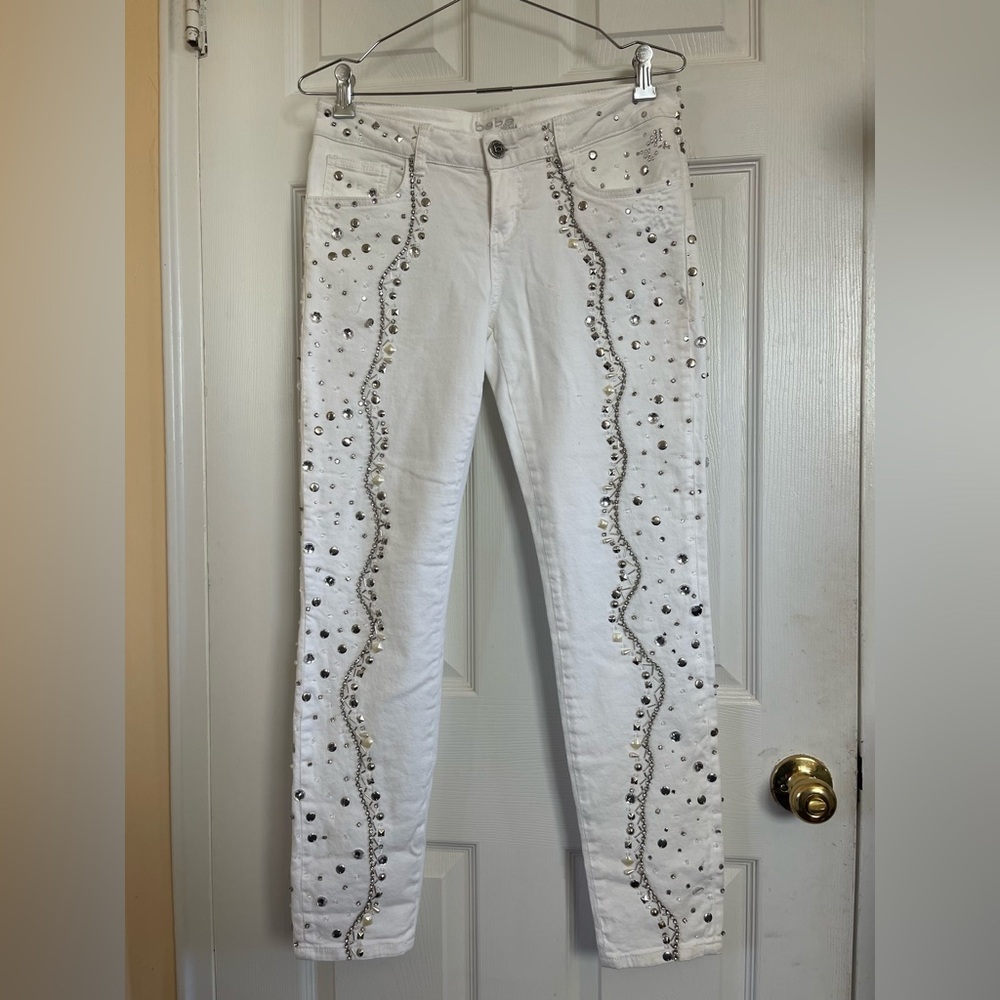 Bebe skinny rings tones jeans White Embellished Denim - Picture 3 of 10